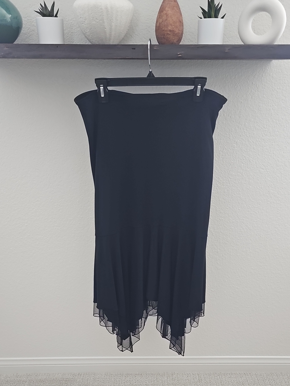 Express Asymmetrical Mesh Trim Drop Waist Midi Skirt Black M